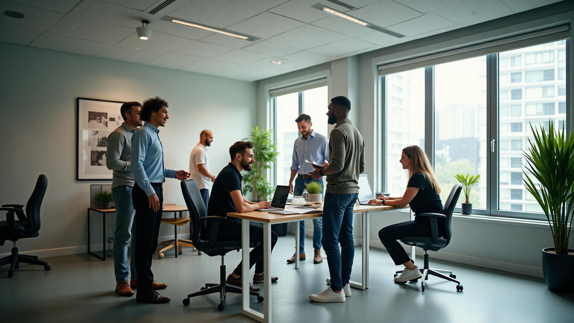 Professionals collaborating in a modern office